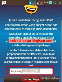 Registrasi Email di BBM Android
