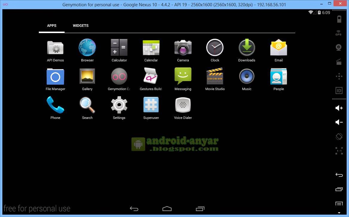 Tampilan Tablet pada Android Genymotion PC Windows