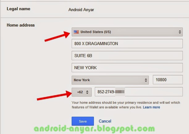 Ubah alamat Google Wallet ke United States