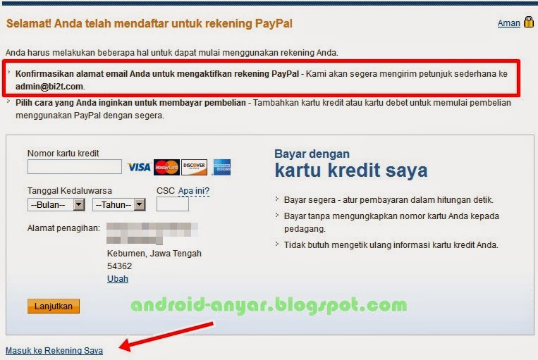 Mendaftar untuk rekening PayPal baru dengan alamat email