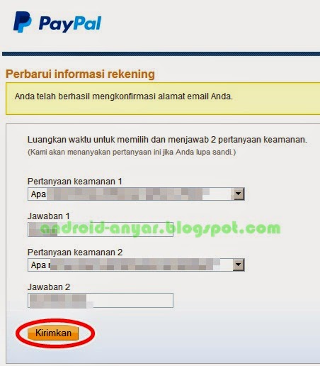 Tips membuat pertanyaan keamanan pada pendaftaran PayPal