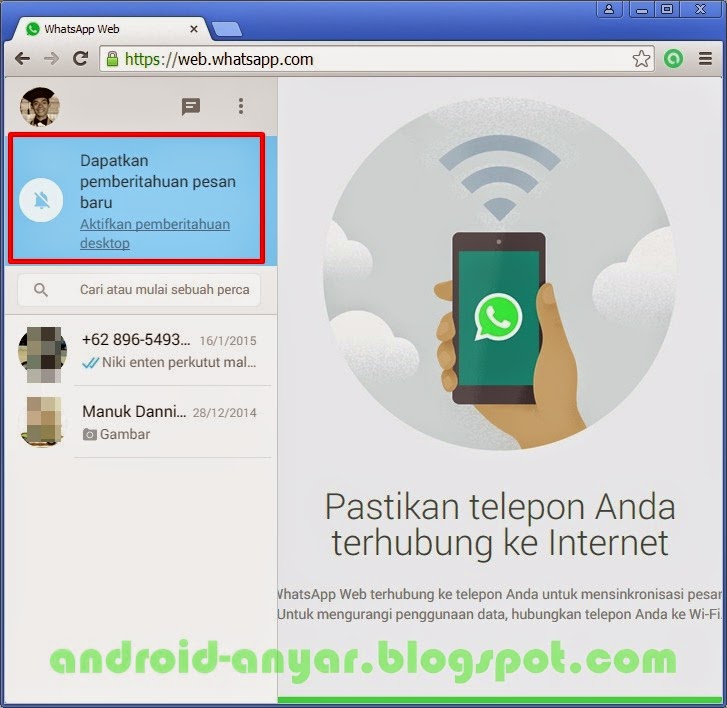 Aktifkan pemberitahuan WhatsApp Web di browser