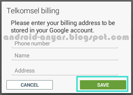 Mengisi identitas di Telkomsel Billing untuk membeli games Android