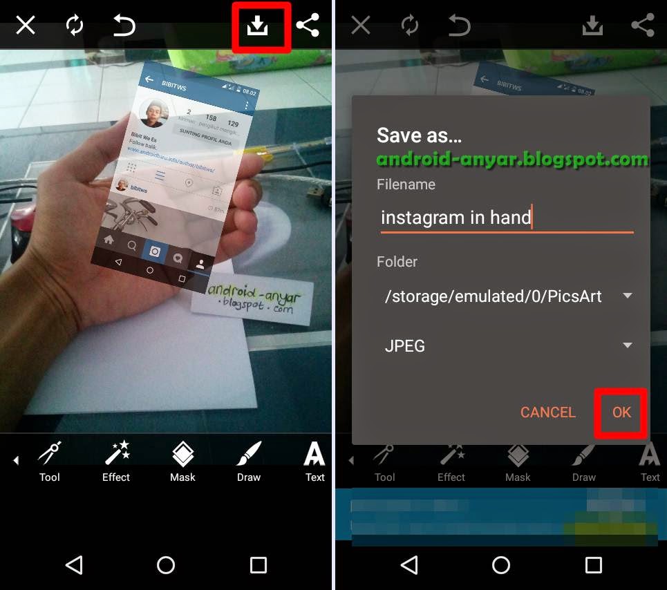 Menyimpan foto instagram in hand Android ke Galeri