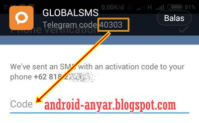 Kode Verifikasi Pendaftaran Telegram di Android