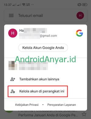 Pilih kelola akun Gmail di perangkat Android