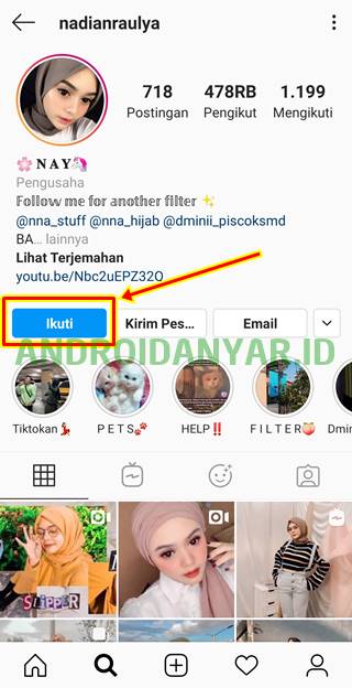 Cara Follow Selebgram Cantik Nadianraulya IG pembuat Nama Efek Instagram Love Diatas Kepala Warna Orange