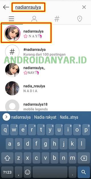 Cara Mencari IG Nadian Rauyla di Android